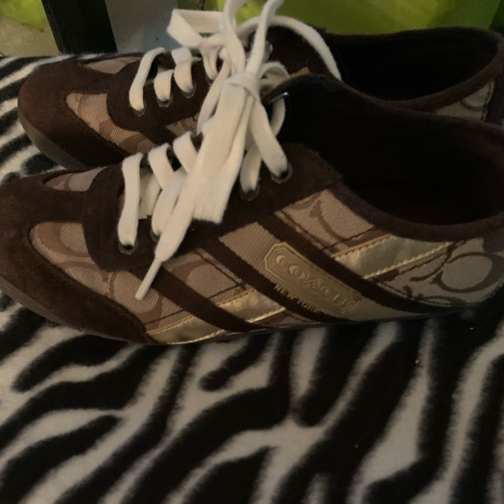 Coach sneakers (brown w/ white laces)
